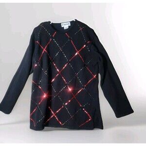 Joan Leslie Holiday Sweater Large Red Sequin Beaded Christmas Party Glam Vintage